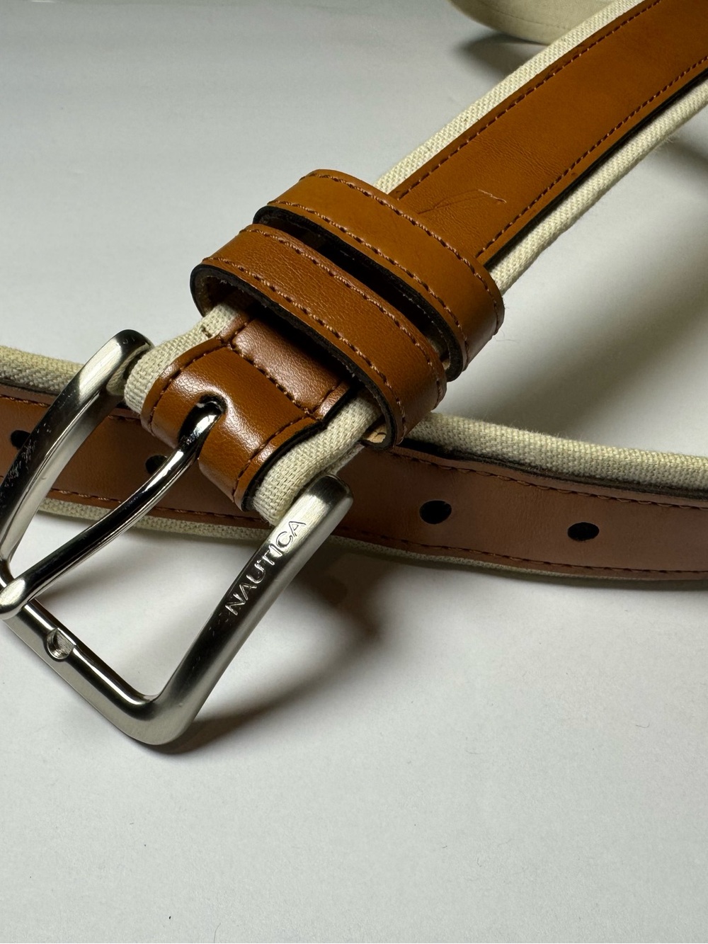 Nautica Canvas & Leather Belt TanCream Men’s 40” like new summer fashion